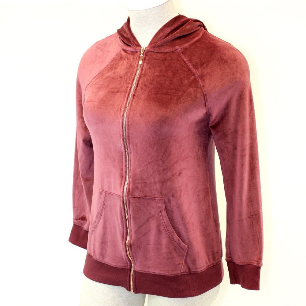 LIVI Velour Zip Hoodie Burgundy Plus Size 10/12